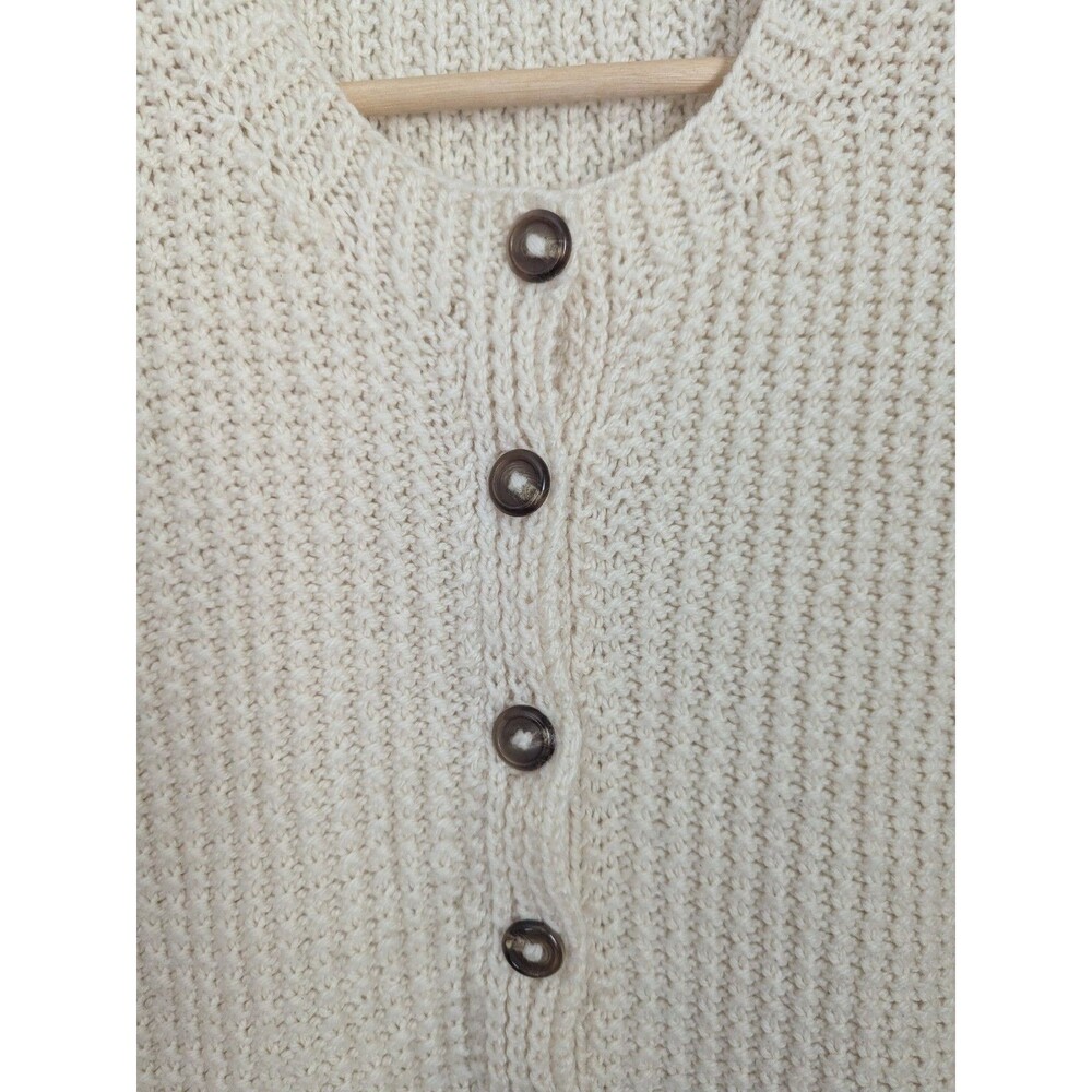 Handmade Crochet Knit Sweater Vest Ivory Cream Boho Button Front Cozy Womens L - Picture 4 of 7
